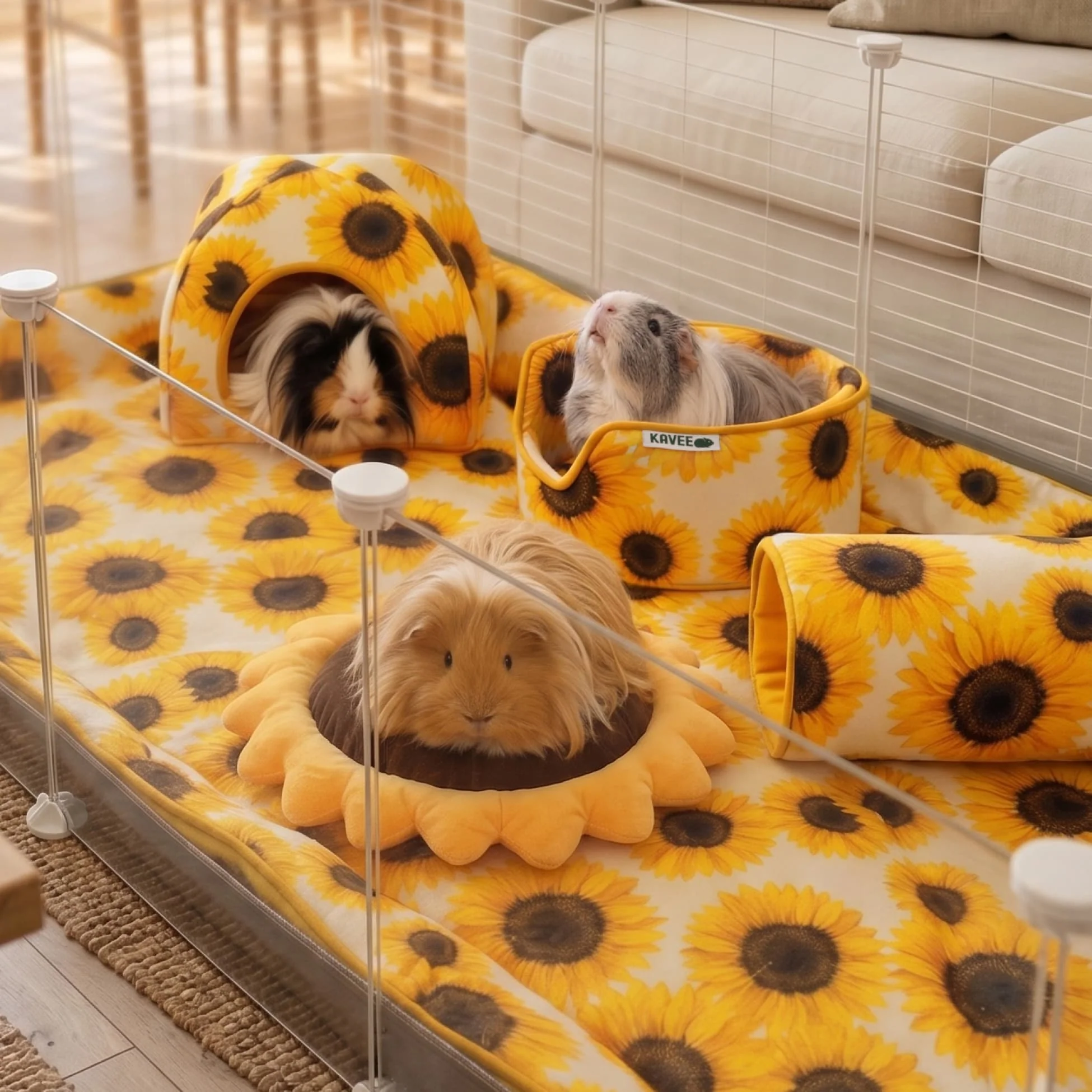 Set of 2 Plush Fleece Liner for Guinea Pigs | Sunflower Collection - Image 12